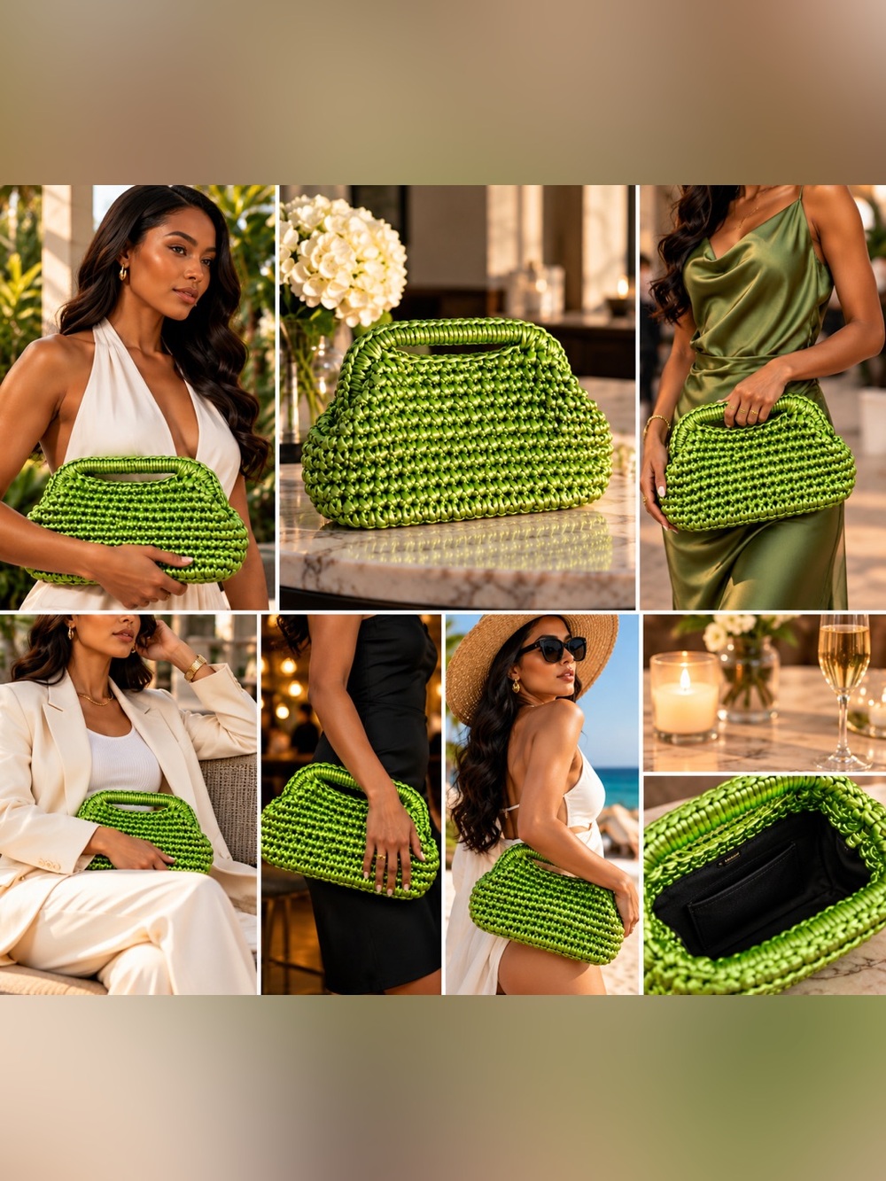 Woven Lime Green Clutch Bag - Stylish Handheld Tote
